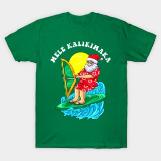 Mele Kalikimaka Santa Wind Surfing Christmas In July T-Shirt